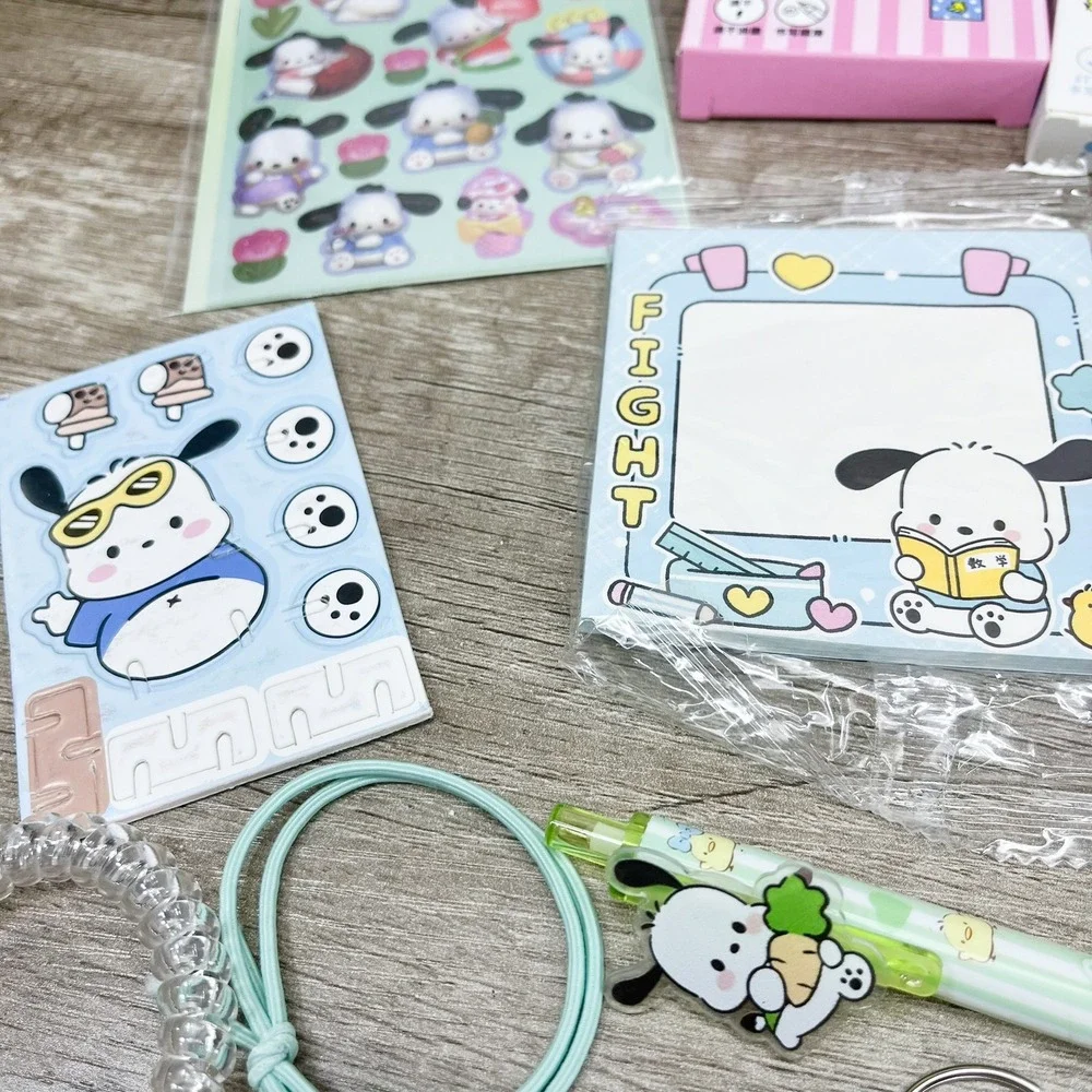 Sanrio Pochacco Stationery Accessory Bundle Wallet Pens Stickers Keychains Set
